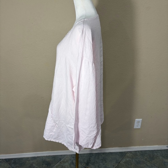 Women’s Pink 3/4 Sleeved Blouse Shirt Top 100% Linen Made USA PtP 23” Lagenlook - Picture 5 of 12
